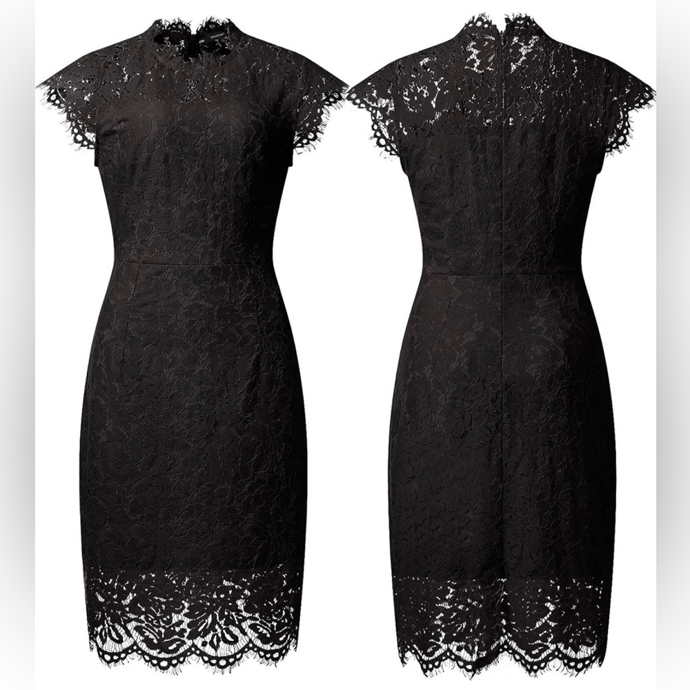 Black Women's Sleeveless Lace Elegant Cocktail Dress Crew Neck Knee Length